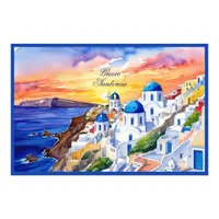 Greece Santorini Watercolor Sketch Aegean Sea |  Photo Print