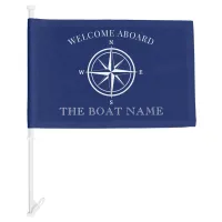 Compass Rose Nautical Boat Name Navy Blue Car Flag