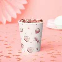 Pink Strawberry Hearts Ribbon Stars Paper Cups