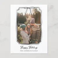 Minimalist Simple Bow Black and White Family Photo Holiday Postcard