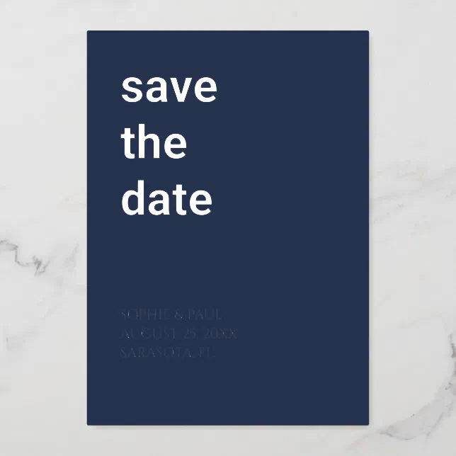 Simple Navy Blue Save the Date Foil Invitation