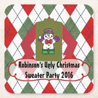 Ugly Christmas Sweater Party Personalized Square Paper Coaster