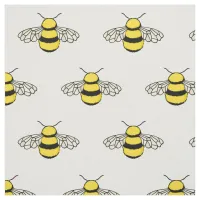 Adorable Bee Pattern on White Fabric