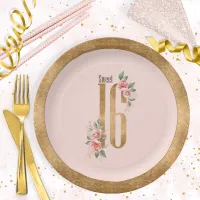 Gold Foil Sweet Sixteen Blush ID756 Paper Plates