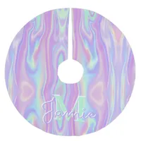 Custom Monogram Metallic Rainbow Iridescent Girly Brushed Polyester Tree Skirt