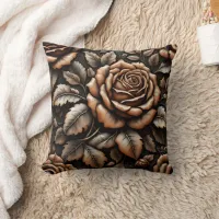 Elegant Bronze Roses Against Dark Background Throw Pillow