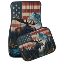 Moose Against American Flag and Mountain Landscape Car Floor Mat