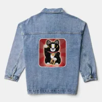 Tuxedo Lucky Cat Cartoon Fortune Pet Kitty Denim Jacket