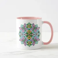 Pink Butterfly Mandala Whimsical Hand Drawn   Mug