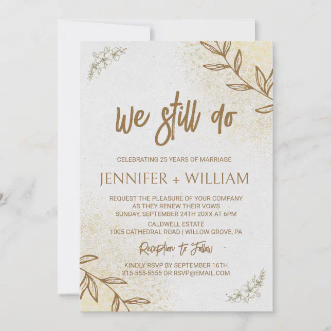 Gold And Cream Elegant and Delicate  Vow Renewal Invitation