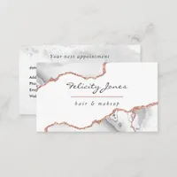 Chic Watercolor White and Rose Gold Agate Business Appointment Card