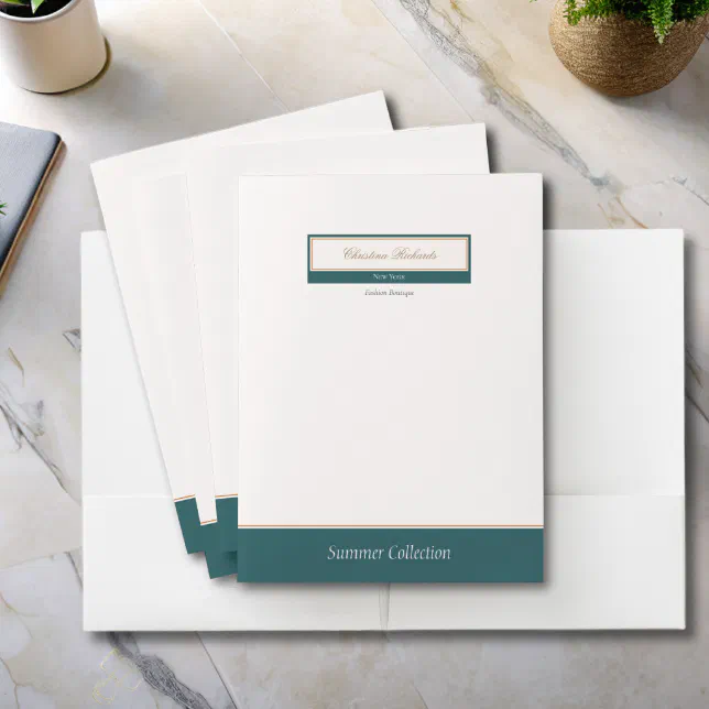 Classy Teal Ivory Pocket Folder