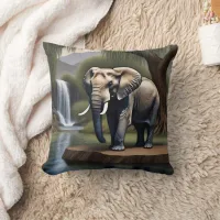 Majestic Elephant by Serene Waterfall at Dawn Throw Pillow