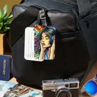 Girl Listening to Music on Headphones Psychedelic Luggage Tag