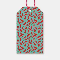 Cartoon Red Pepper Pattern on Teal Blue Gift Tags