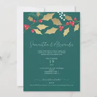 Gold Floral Holly Mistletoe Christmas Wedding Invitation