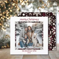 Vintage Snowflakes Family Photo Christmas Holiday Card