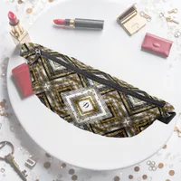 Modern pattern in silver, gold and black, monogram fanny pack