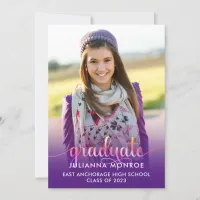 Purple and Pink Rainbow Graduate Script Graduation Announcement