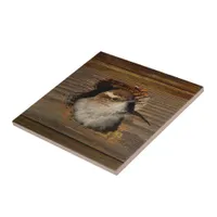 Cute Airbnb Moment Bewick's Wren in Nestbox Ceramic Tile