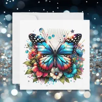 Blue Butterfly and Flowers  | Personals Message Card