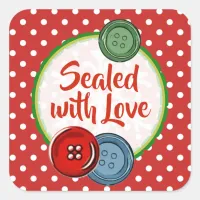 Cute Button Polka Dotsealed with love Christmas Square Sticker