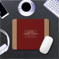 Simple Red Gold Monogram Mouse Pad