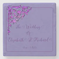 Romantic, Vintage, Antique Purple Wedding  Stone Coaster