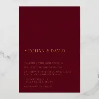 Burgundy Simple Elegant Modern Wedding   Foil Invitation