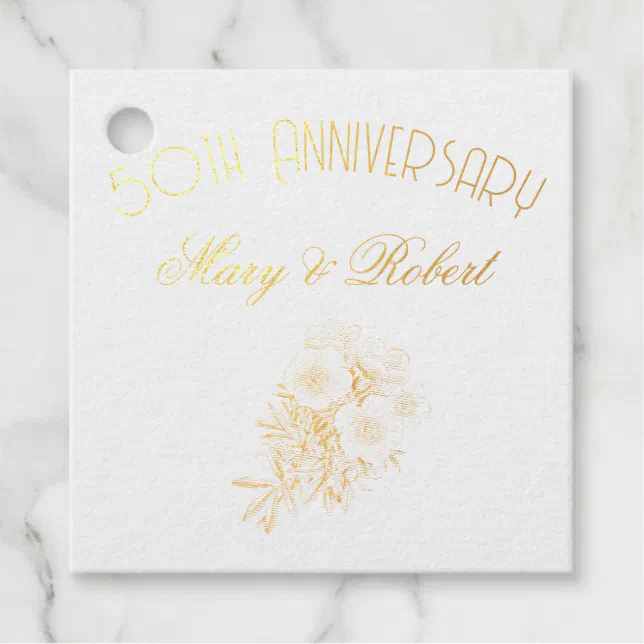 Flourished 50th anniversary - personalized  foil favor tags