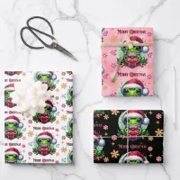 Merry Christmas Holiday Frog Wrapping Paper Sheets