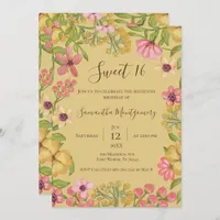 Floral Boho Yellow Sweet 16 Photo Birthday Party Invitation