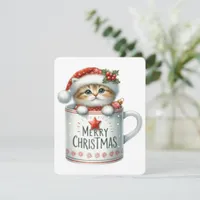 Merry Christmas Cat In A Mug - Christmas Holiday Card