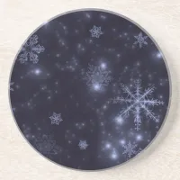 Snowflakes with Midnight Blue Background Drink Coaster