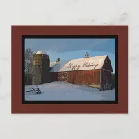 Snow Covered Red Barn Happy Holidays Holiday Postcard