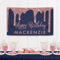 Navy Blue Rose Gold Dripping Glitter Birthday Banner