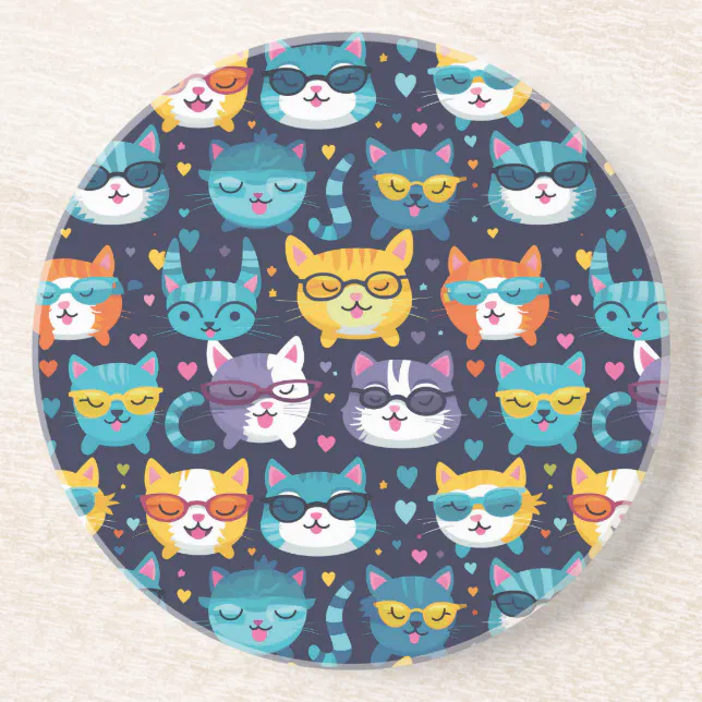 Assorted Cat Faces Funny Cool Cats Coaster