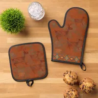 Southwest Canyons Deer and Bobcat Petroglyphs Oven Mitt & Pot Holder Set