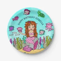 Pesonalized Hand darwn Mermaid Birthday Paper Plates