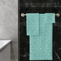 Elegant Classy Teal Mosaic Geometric Pattern Bath Towel Set
