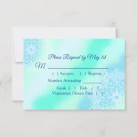 Blue and Teal Mandala Elegant Wedding RSVP Card