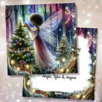 Pretty Fairy Decorating the Christmas Tree  Holiday Card