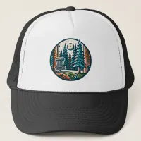 Disc Golf in the Woods Retro Vibe Art Trucker Hat