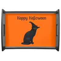 Cute Black Witch Cat Serving Tray