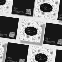 Sketched Floral Outline Pattern Gray/Wht ID939 Square Business Card