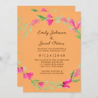 Pink Floral Greenery Orange Delight Elegant Wed Announcement