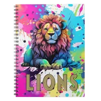 Rainbow Lion with Paint Splatter Kids Notebook