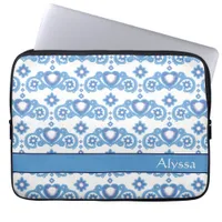 Celestial Love Stars Hearts White Pattern Name Laptop Sleeve