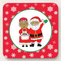 Mr and Mrs Claus, African-American Santa Christmas Beverage Coaster