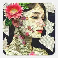 Pretty Woman Art Collage   Square Sticker